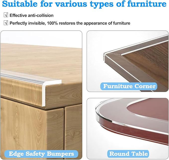 13.12 FT Edge Corner Protector Baby Proofing,Soft Clear Furniture Table Corner Guard & Edge Safety Cabinet Door Bumper,Crib Bumpers,Wall Protector(Width 2 in,Thickness 0.08 in)