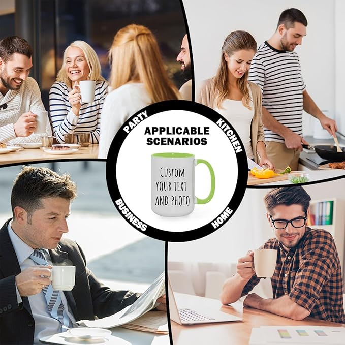 Ship Next Day Custom Mug Design Your Own Photo Text Personalized Picture Gifts for Women Men Customized Gifts Idea Personalized Coffee Mugs 15oz Light Green Handle