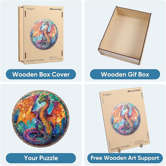Wooden Puzzles for Adults, Dragon Puzzle Color Challenge Jigsaw Puzzles 200 Piece (Medium,10.9x11.5 in) Thickened Unique Shapes Family Reunion Puzzle, Best Gift for Adults and Kids