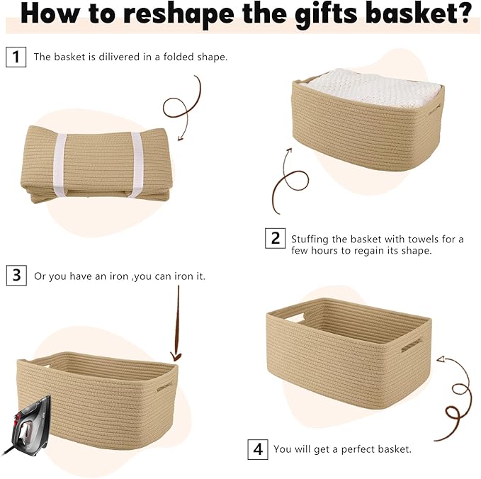 OIAHOMY Storage Basket for Shelves, Closet Cube Storage Bins Baskets for Clothes Blanket Towels, Baby Nursery, Toy Baskets Box, Woven Rope Basket, 17.72*12.99*7.87 IN, 2 Packs Jute Yellow