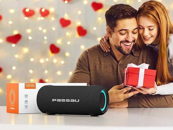Passau Portable Bluetooth Speakers Loud 40W Peak Stereo Sound, Passive Radiators-Deep Bass, All Day Playtime, Adjustable Strap, BT5.3, IPX5 Wireless Speaker RGB Lights for Indoor Outdoor