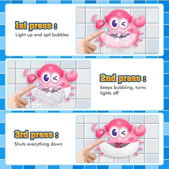 Baby Bath Toys,Light Up Crab Bubble Machine Blower with LED Lights,3 Cute Wind-Up Bath Toys for Kids Ages 1-3 4-8 Toddler Bathub Toy Great Birthday Gifts for Kids