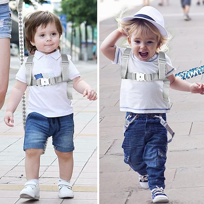 Toddler Harness Leash + Anti Lost Wrist Link, Accmor Dinosaur Baby Harnesses with Kids Leashes for Boys, Cute Child Walking Anti-Lost Holder Bracelet Strap Tether for Outdoor Keep Kid Close (Blue)