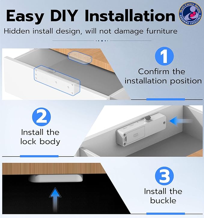 Anweller Baby Proofing Smart Cabinet Locks, Child Proof Hidden Drawer Locks, No Drill Adhesive Magnetic RFID Bluetooth Keyless Lock for Adults File Kitchen Cupboard Closet Liquor - White