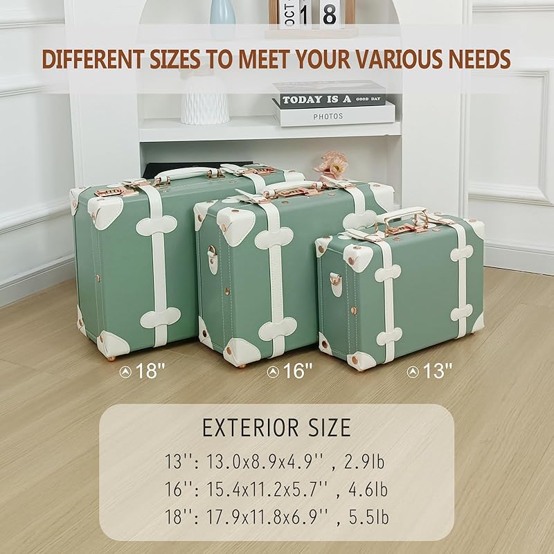 Unitravel Baby Keepsake Case, 13" Handmade Memory Storage Box, Newborn Keepsake Box, Vintage Suitcase for Baby Shower, Baptism, Naming Ceremony or Birthday (mint green)