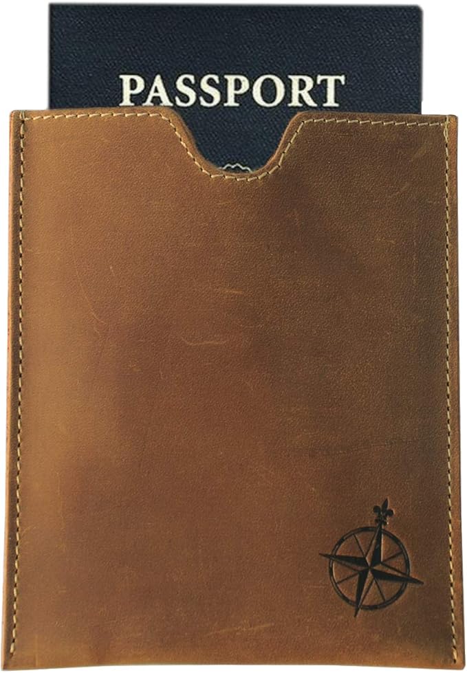 WANDERINGS Leather Passport Holder - Ideal for Travel - Handmade Genuine Leather Wallet with Passport Pocket and Card Slots - RFID Blocking for Security Against Data Theft