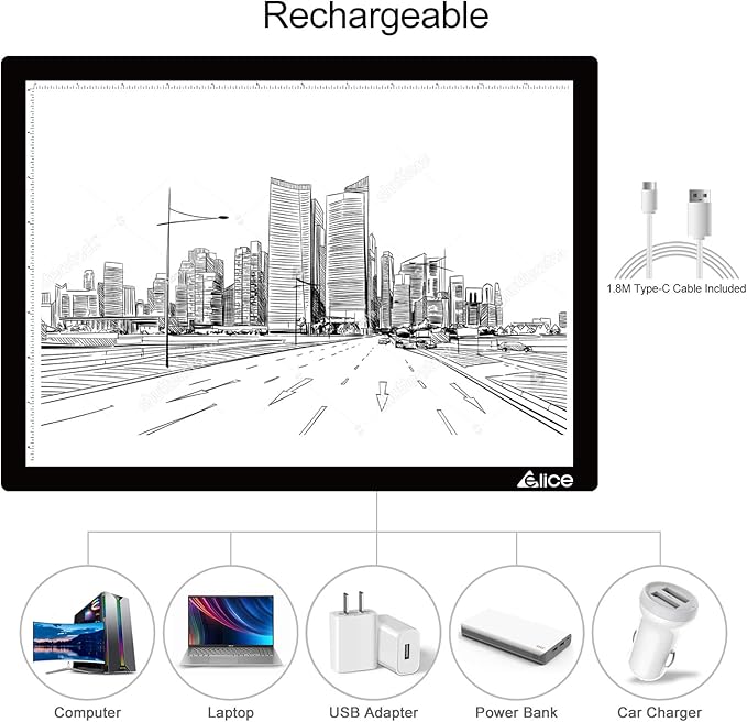 LED Light Pad, ELICE A4 Wireless Battery Powered Light Pad Artcraft Tracing Pad Light Box Dimmable Brightness Rechargeable Light Board with Bag for Artists Drawing Sketching Animation X-ray Viewing