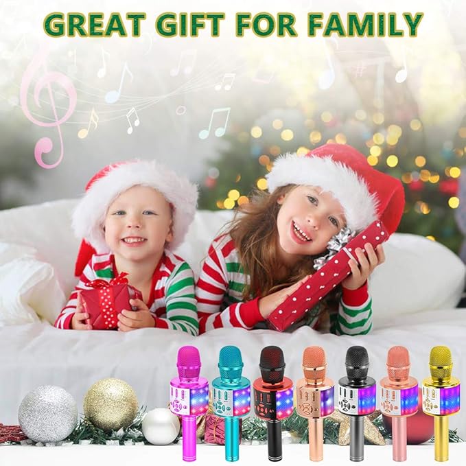 Amazmic Kids Karaoke Microphone Machine Toy Bluetooth Microphone Portable Wireless Karaoke Machine Handheld with LED Lights, Gift for Children Adults Birthday Party, Home KTV(Purple)