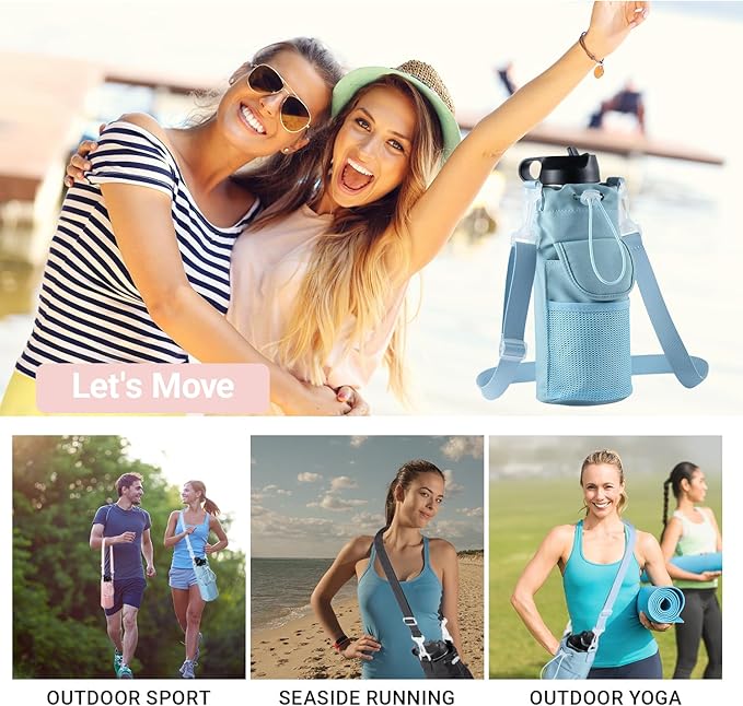 RRegeny【NEW STYLE Water Bottle Holder Crossbody Bag with Shoulder Strap, Leakproof Water Bottle Carrier for Hydro Flask16-40oz, Hands-Free Fitness Bag with Zipper Pockets for Hiking Travel Gym