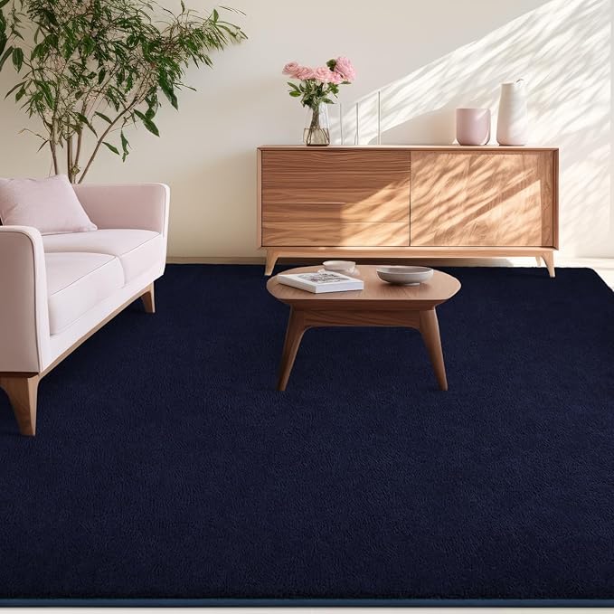 Kimicole 4x6 Washable Area Rugs for Bedroom Living Room, Low Pile Ulta-Thin Solid Color Rug, Non-Slip Soft Fluffy Carpet for Nursery Kids Room Dorm Room Home Decor (Navy Blue)
