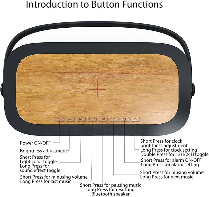 LOVME Alarm Clock Bluetooth Speaker for Bedroom, Bluetooth Stereo Sound Speaker, Fast 15W Wireless Charger, Dimmer, Night Light for Heavy Sleepers, Gift Set, Bedside(Black)