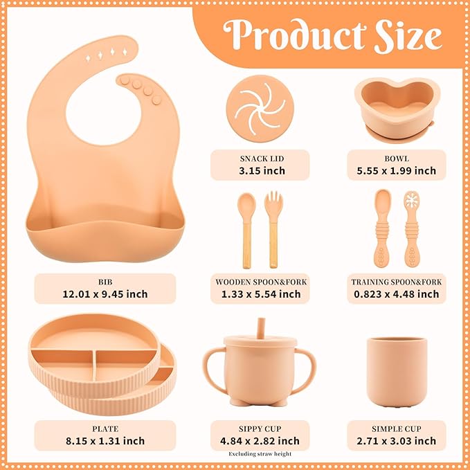 Silicone Baby Feeding Set 11 Pcs, Baby Led Weaning Supplies, Baby Feeding Supplies Set BPA Free, Baby Essentials for Newborn Gift Pink