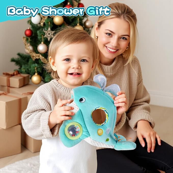 Koty Baby Toys 6-12 Months, Montessori Sensory Toys,My First Ocean Whale House Toy with 6 Sea Animals | Bell Shell, Squeaky Seahorse & Crinkle Paper | Baby Gift