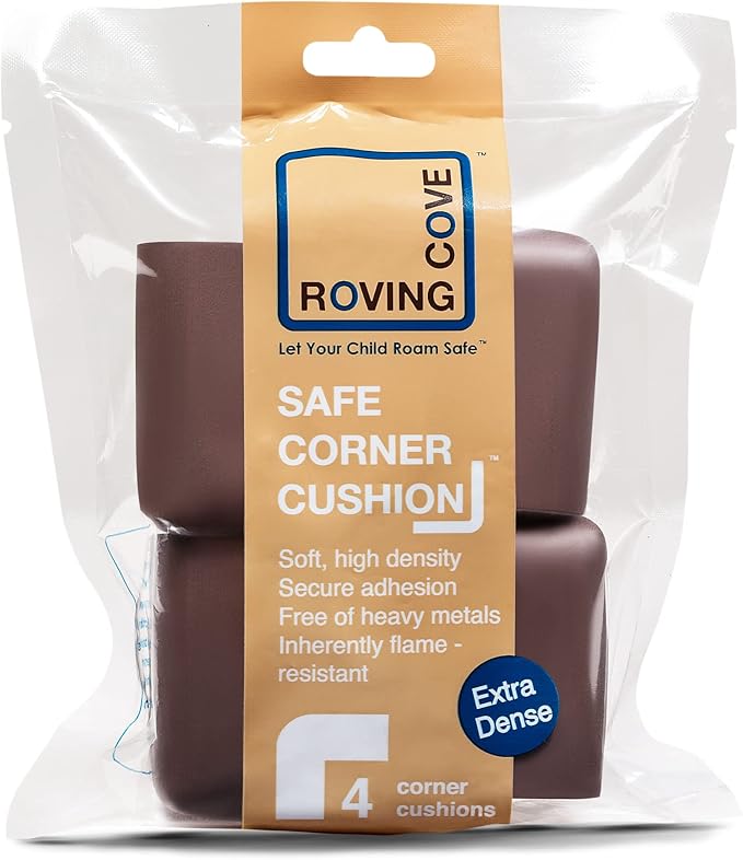 Roving Cove HeftyFit Corner Protector for Baby (4 Large Corners), Heavy-Duty Soft Rubber Foam Furniture Corner Bumper Guards, 3M Adhesive Pre-Taped, Coffee Brown