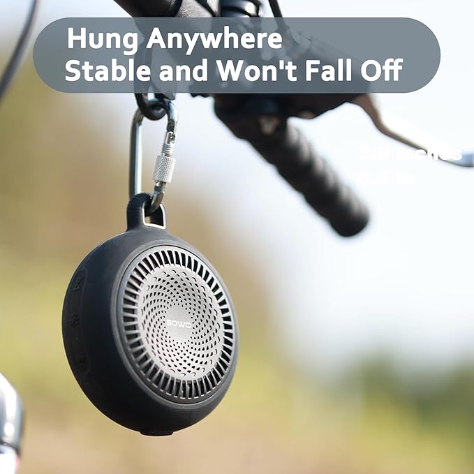 SOWO Shower Speaker Bluetooth Waterproof | Small Portable Wireless Bluetooth Speaker with Clip | Powerful Bass and Louder Volume | Colorful Lights and Lightweight | for Bathroom,Travel,Beach | Black