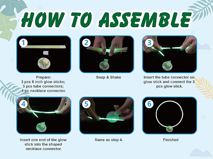 Dinosaur Party Favors Pack – Glow in the Dark Party Supplies | 6 Dinosaur Masks, 6 Bracelets, 6 Necklaces, 6 Wands, 42 Dino Glow Sticks & 80 Stickers | Birthday Classroom Halloween Trick or Treat