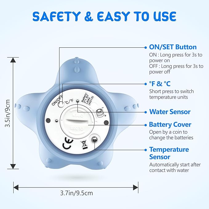 Baby Bath Thermometer, Digital Water Temperature Thermometers with 3 Color Backlit and Temperature Warning, Safety Bath Tube Thermometer Floating Toy for Infant, Toddler