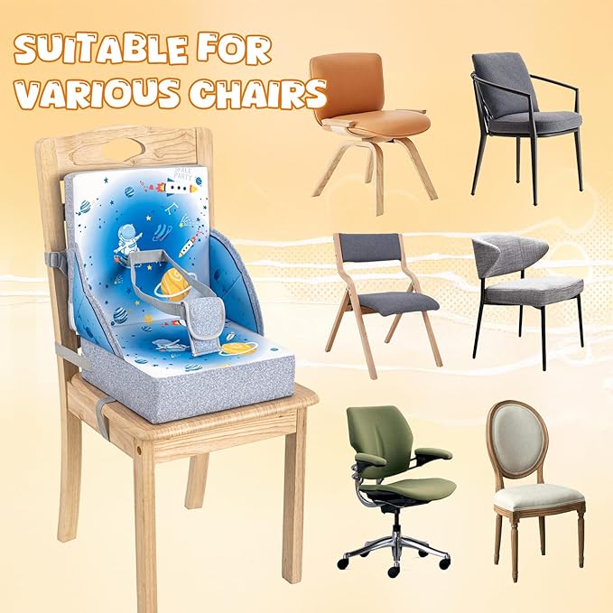 Toddler Booster Seat, Portable Baby Booster for Dining Table, Travel Toddler Chair with Adjustable Straps, Lightweight, Compact Design, Easy to Clean (Blue)