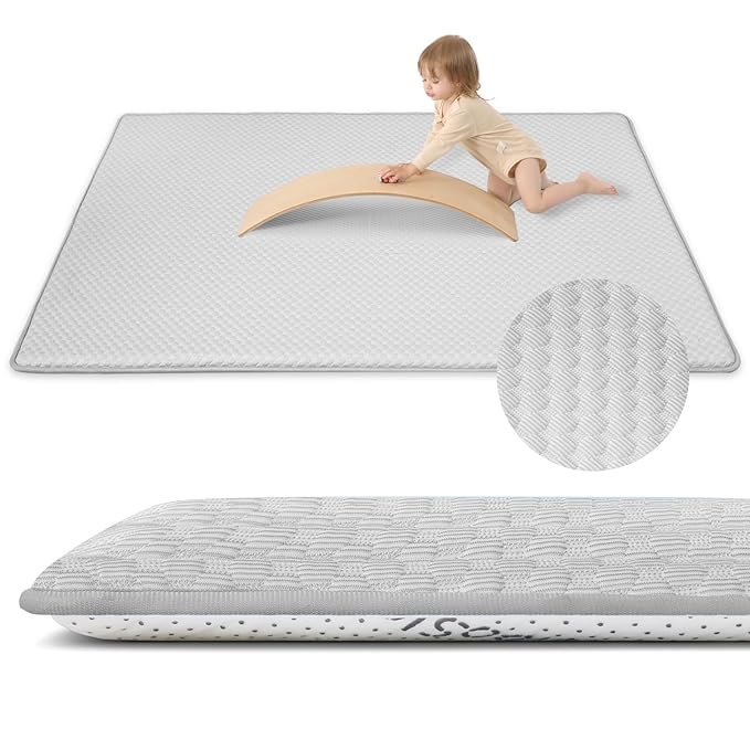 Baby Play Mat for Summer, 1.3 Thick Extra Large Memory Foam Cooling Floor Tummy Time Mat, Soft & Breathable, Non-Slip Rectangular for Toddlersâ Playtime & Rest(Grey,79"x118")