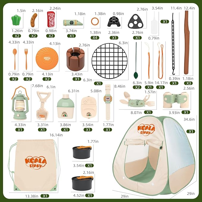 Kids Camping Set – an Indoor/Outdoor Pretend Play Adventure kit Featuring a Tent, Oil lamp, Stove, and More. Perfect for Ages 3+