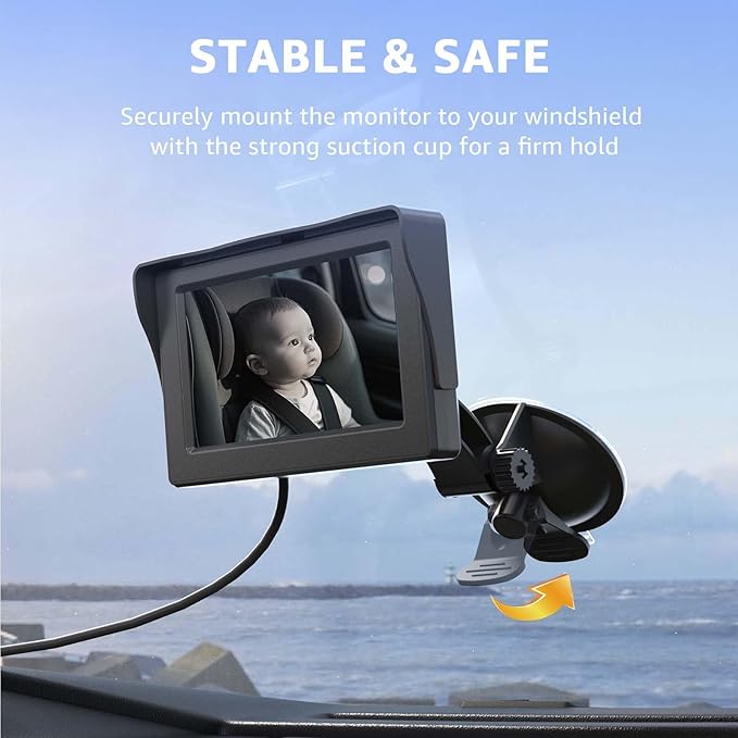 GROWNSY Baby Car Camera, HD Display Baby Car Mirror with Night Vision Feature, 4.3 inch Baby Car Camera with Monitor Wide Clear View, Backseat Camera Rear Facing to Observe Babyโs Every Move