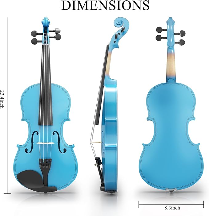4/4 Beginner Violin Kit for Adults, Complete Full Size Violin Set with Portable Case, Bow, Rosin, Sky Blue