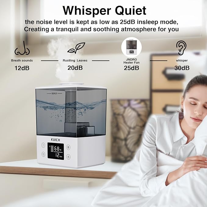2.4L Air Humidifiers for Bedroom Baby - 26dB Quiet Cool Mist Air Humidifier for Nursery & Plants, Top Fill Air Humidifier Lasts Up to 30 Hours, Auto Shut-Off, Easy to Fill and Clean
