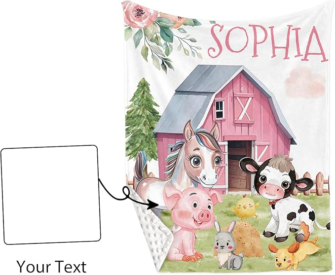 Custom Name Crib Bedding Set - Animal House Design, Personalized Baby Nursery Bedding 3-Piece Set– Soft Blanket, Fitted Sheet, Changing Pad Cover – for Newborns Girls Nursery Gifts