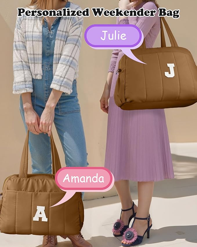 Women Trendy Stuff-Duffle Bag with Letter, Carry On Bags for Women,Overnight Bag with Wet Pocket,Lightweight Travel Bags Personalized Gym Tote with Makeup Pouch