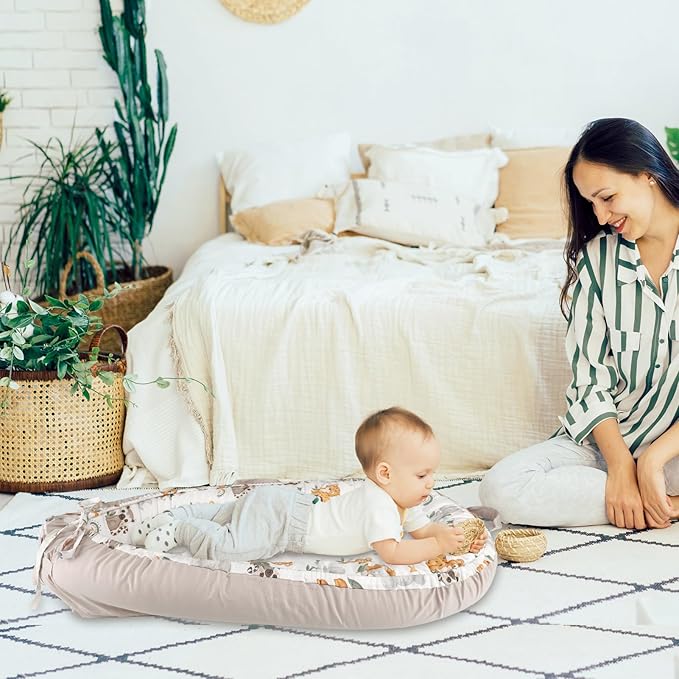 Baby Lounger Cover for Boys Girls, Reversible Baby Nest Cover, Adjustable Baby Lounger Replaceable Cover for Infant Newborn, Portable and Machine Washable, Cotton Gray Elephant Cover Only