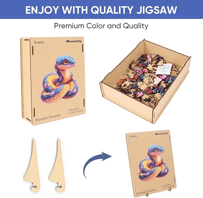 Wooden Puzzle for Adults, Snake Wooden Jigsaw Puzzles(10.8 * 11in-200pcs),Unique Shape Adult Puzzles,Irregular Wood Puzzles Creative Gift for Adults and Kids Family Game