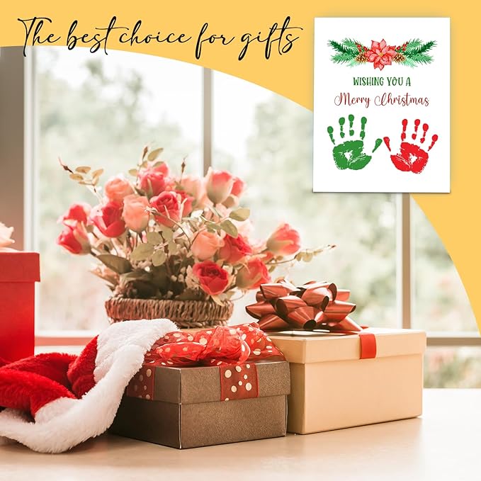 SHLINCO Handprint Keepsake DIY Kit, Baby's First Christmas Keepsake, Winter Decoration, Family Footprint Art for Kids, 7.8x9.8 Inch Canvas, Suitable For Desktop Wall Ornaments
