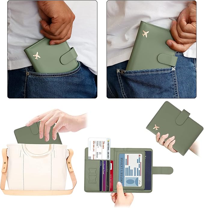 Melsbrinna Rfid Passport Holder for Travel women/Men, Cute Passport Wallet Rfid Blocking Card Slots, Rfid Passport Cover/CaseTravel Wallet, Passport Book Holder (1, Green)