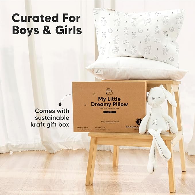 KeaBabies Toddler Pillow with Pillowcase, Jumbo 14X20 - Soft Organic Cotton Toddler Pillows for Sleeping - Machine Washable - Perfect for Travel, Toddler Bed Set (Grasslands)