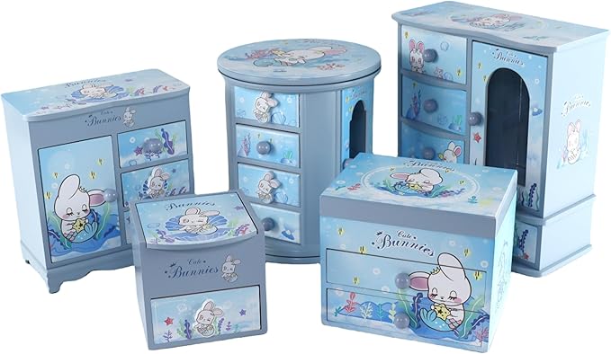 Children jewelry box for girls blue Cute bunny girls jewelry box Little girl birthday christmas Gift kids jewelry box