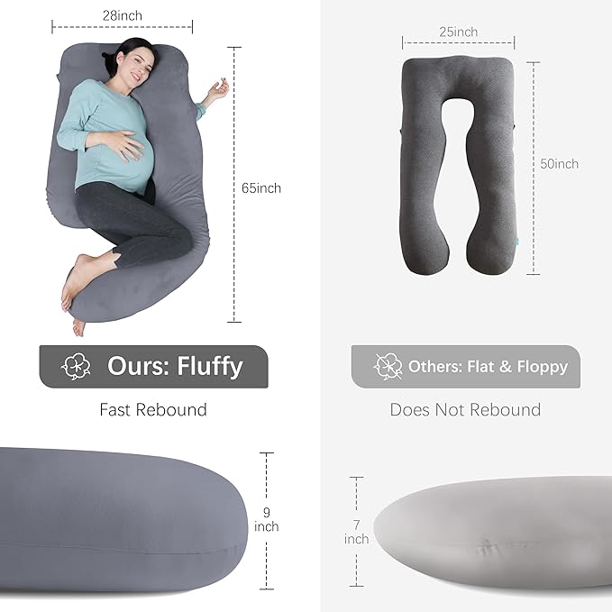 MOON PARK Pregnancy Pillows for Sleeping - U Shaped Full Body Maternity Pillow with Removable Cover - Support for Back, Legs, Belly, HIPS - 65 Inch - Dark Grey