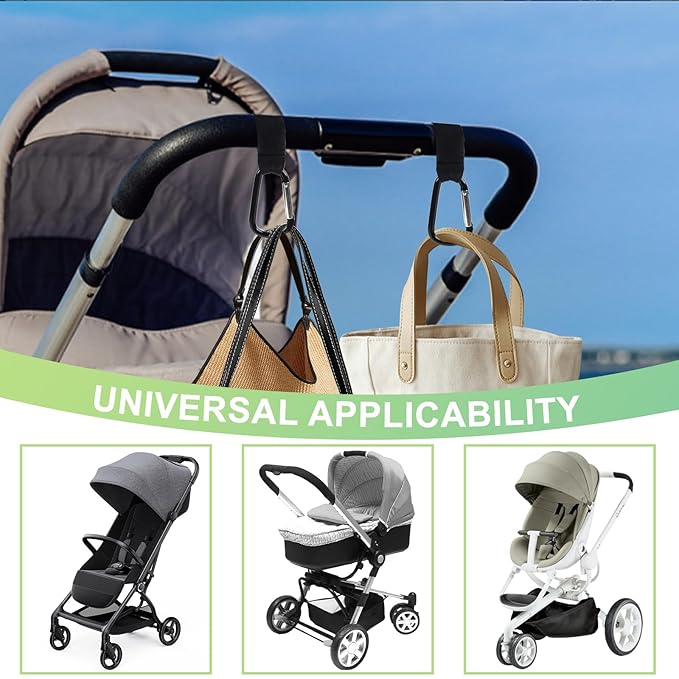 Stroller Hooks for Bags, 2 Pack Non-Slip Stroller Clips and Hooks, Adjustable Stroller Carabiner Clip, Baby Stroller Accessories, Hooks for Bike, Scooter, Wheelchair, Walker by Aguwontior