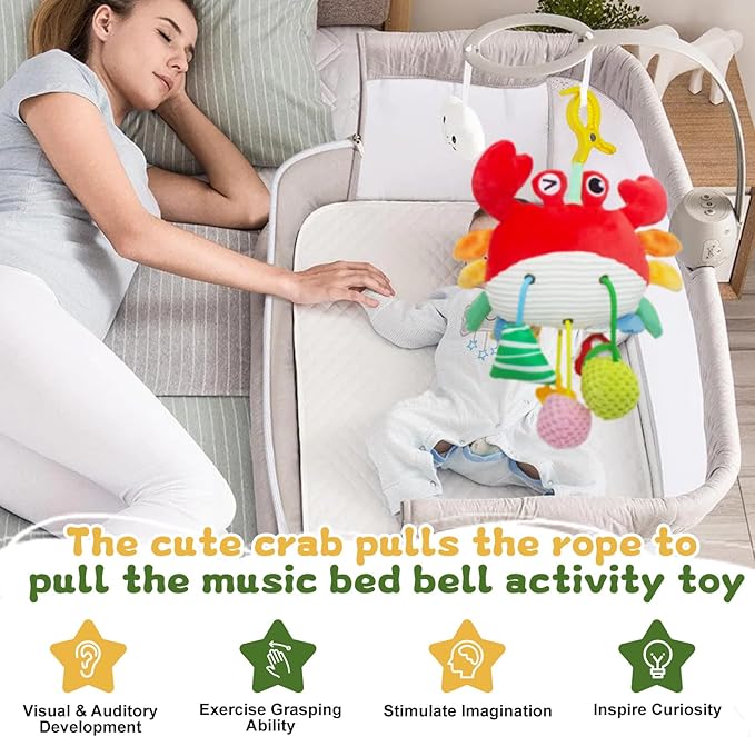 Red Crab Baby Toy - Clip-On Hanging Sensory Toy for Car Seat, Stroller, Gym with Squeaker, Crinkle, Rattle, Mirror & Teether | Soft Plush 0-12 Months Infant Developmental Toy for Tummy Time (Red)