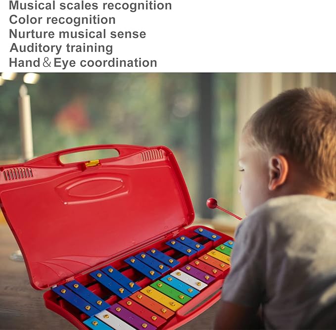 MUSICUBE Professional Glockenspiel for Kids & Adults 25-Note Well-Tuned Xylophone for Baby Toddler Orff Percussion Instrument Educational Musical Toys for Boys Girls Aged 3+ Gift Choice (G5-G7)