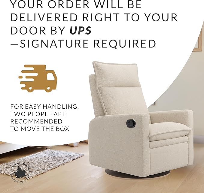 Arya Modern Nursery Glider Recliner Chair – Cozy Nursing Chair with 360° Swivel for New Parents, Gentle Motion, Compact Design, High Back & Low Armrests, Canadian Made (Cream/Beyond Sheep Fabric)