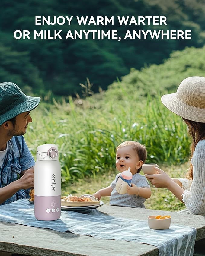 Portable Baby Bottle Warmer for Travel, Portable Milk Warmer with Fast Heating & Long Battery Life, Instant Breast Milk, Formula/Water Warmer with 12 Ounces Big Capacity, Baby Flask for Vehicle