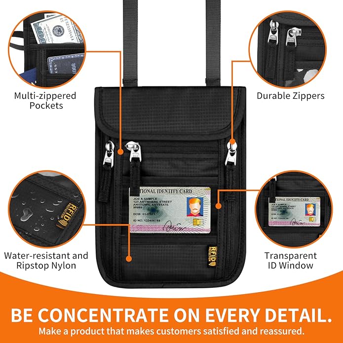 Neck Wallet for Travel,Passport Holder Neck Pouch for Men Women with Adjustable Neck Strap and RFID Blocking