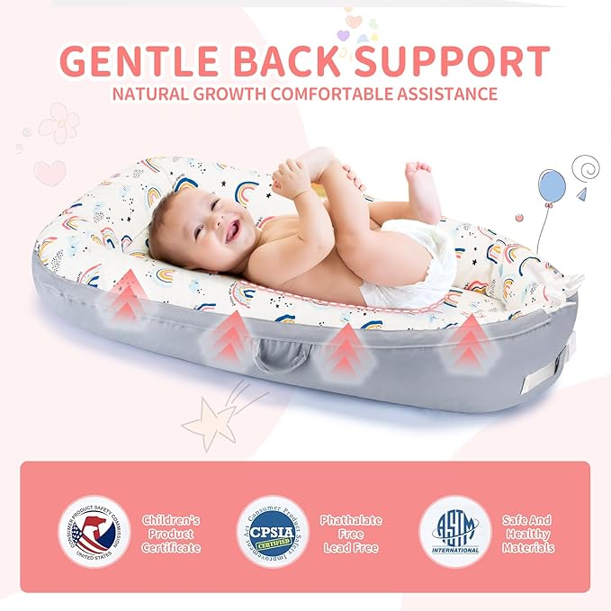 Baby Lounger- Baby Nest for 0-24 Months, Ultra Soft Organic Cotton Breathable & Portable Baby Lounger, Baby Lounger Pillow for Newborn