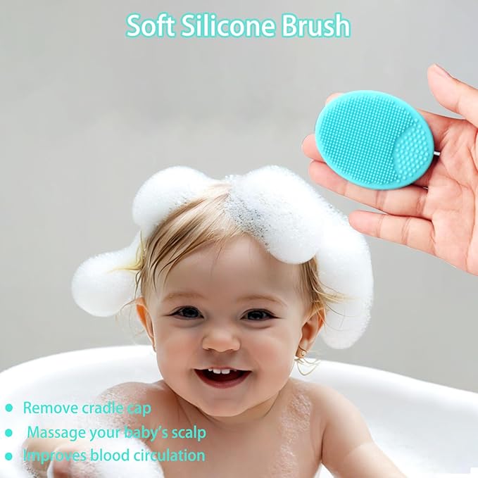 Baby Hair Brush and Comb Set, 4Pcs Baby Soft Bristles Hairbrush Cradle Cap Brush Hair Comb for Newborns Toddlers Boys Girls (Green)