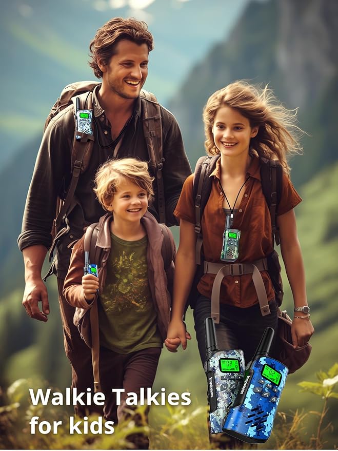 Walkie Talkies for Kids Rechargeable,Toys for Boys and Girls, 2 Pack Long Range 2-Way Radios, Birthday Gifts,Christmas Stockings, Outdoor Play, Family Games, Hiking Camping Gear