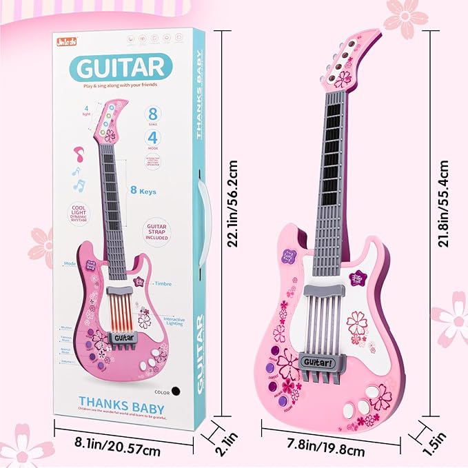 M SANMERSEN Kids Guitar for Girl Music Toy Electric Pink Guitars with Strap for Kid Toddler Musical Instrument Toys for 3 4 5 Year Old Girls Gifts