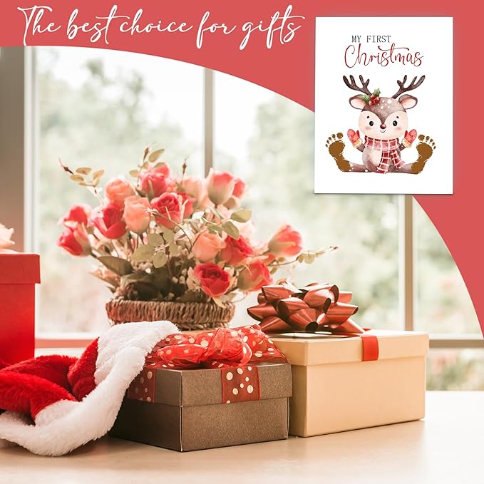 SHLINCO Elk Handprint Keepsake DIY Kit, Baby's First Christmas Keepsake, Winter Decoration, Family Footprint Art for Kids, 7.8x9.8 Inch Canvas, Suitable For Desktop Wall Ornaments