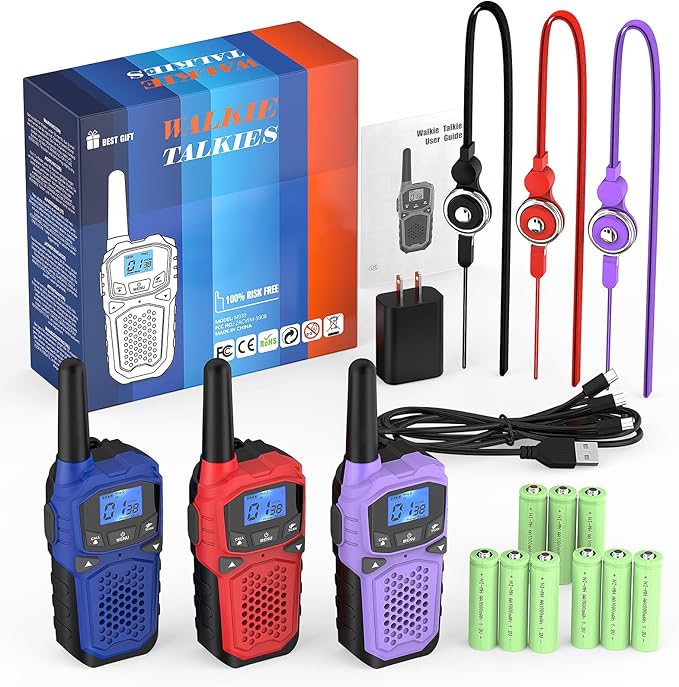 Walkie Talkies for Adults- WokTok Long Range Two Way Radio for Camping Hiking Hand Held Hiking Accessories Camping Gear Xmas Birthday Gift for Kids,SOS Siren,NOAA Weather Alert,3 Radios