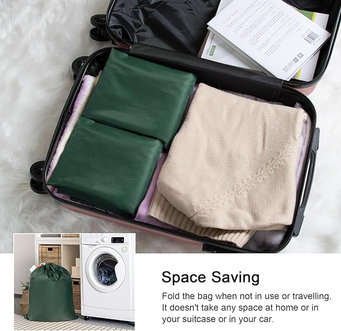 Polecasa Small Heavy Duty Laundry Bag with 130gsm Tear Resistant Fabric and Handles, Easy to Carry Durable Dirty Clothes Drawstring Bag, Perfect for College Dorm, Travel 2 Pack 21”x24”, Green