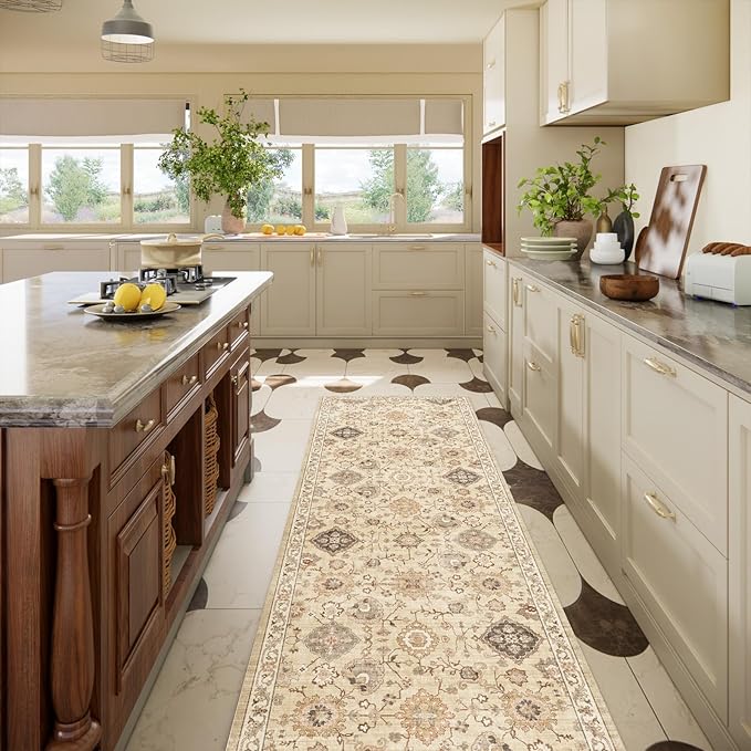 Machine Washable Hallway Runner Rug: 2'6"x8' Kitchen Rugs Stain Resistant Non Slip Low Pile Soft Carpet Runners for Hallways Indoor Entryway Kitchen Beside Bedroom Bathroom Farmhouse